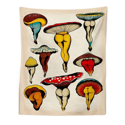 Psychedelic beige mushroom girl tapestry bedroom wall decor