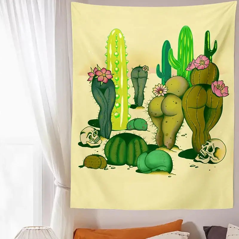 Psychedelic beige mushroom girl tapestry bedroom wall decor