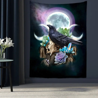 Psychedelic black and gold condor moon universe tapestry bedroom decor
