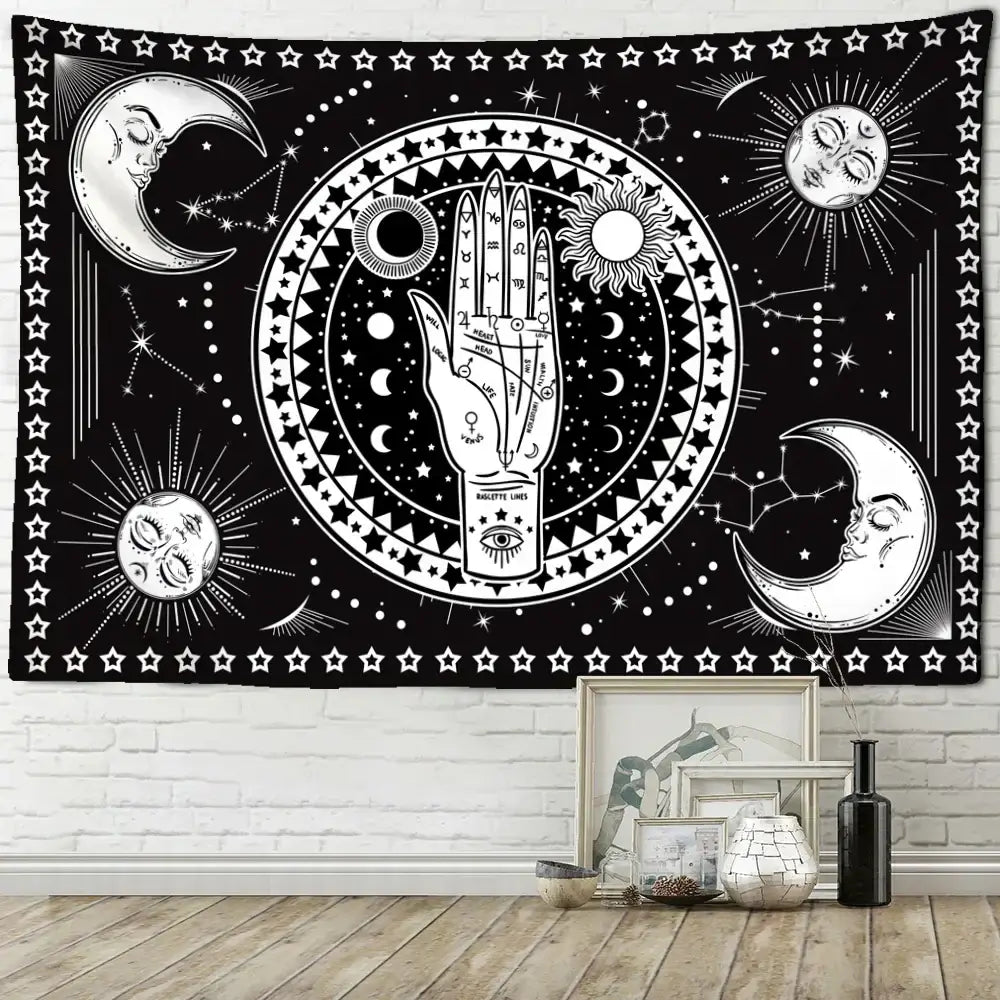 Psychedelic black cat wall hanging bedroom bat wing tapestry
