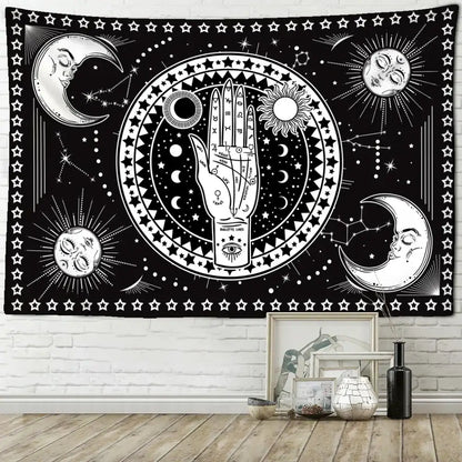 Psychedelic black cat wall hanging bedroom bat wing tapestry