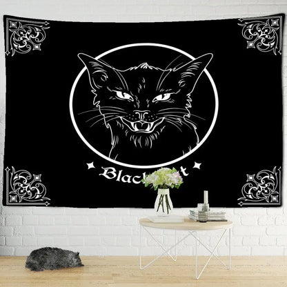 Psychedelic black cat wall hanging bedroom bat wing tapestry