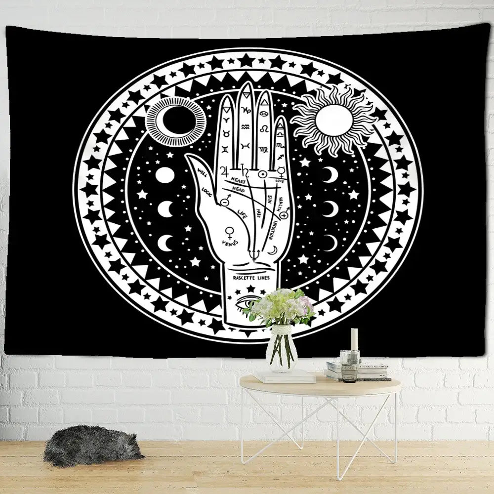 Psychedelic black cat wall hanging bedroom bat wing tapestry
