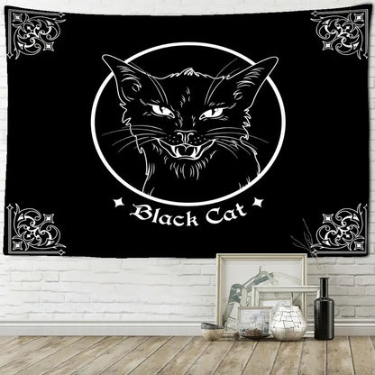 Psychedelic black cat wall hanging bedroom bat wing tapestry