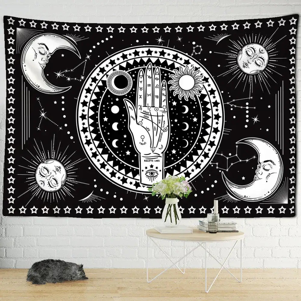 Psychedelic black cat wall hanging bedroom bat wing tapestry