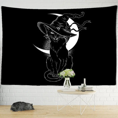 Psychedelic black cat wall hanging bedroom bat wing tapestry