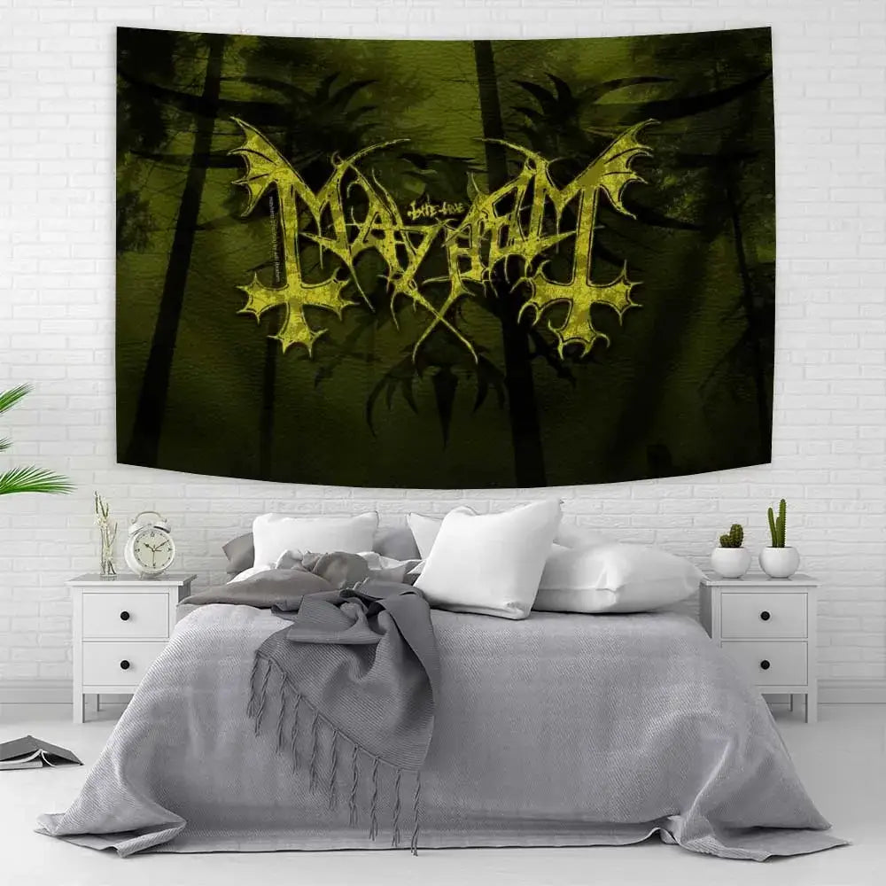 Psychedelic black metal flag banner bedroom silk screen wall art