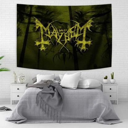 Psychedelic black metal flag banner bedroom silk screen wall art