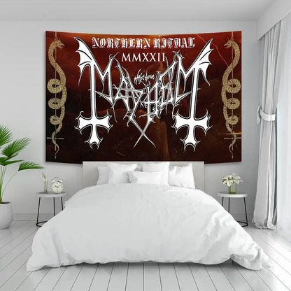 Psychedelic black metal flag banner bedroom silk screen wall art