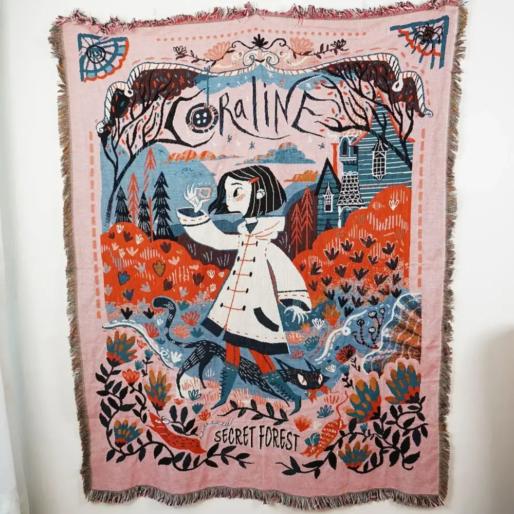 Psychedelic ethnic tapestry sofa blanket olive & pink living room