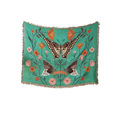 Psychedelic ethnic tapestry sofa blanket olive & pink living room