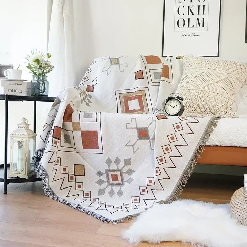 Psychedelic ethnic tapestry sofa blanket olive & pink living room