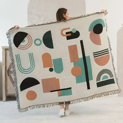 Psychedelic ethnic tapestry sofa blanket olive & pink living room