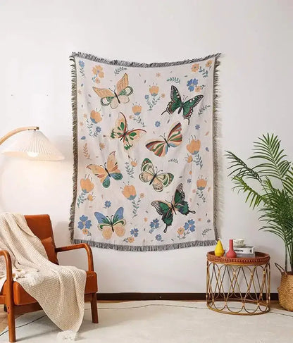Psychedelic ethnic tapestry sofa blanket olive & pink living room