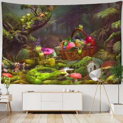 Psychedelic forest frog tapestry wall hanging for kids bedroom
