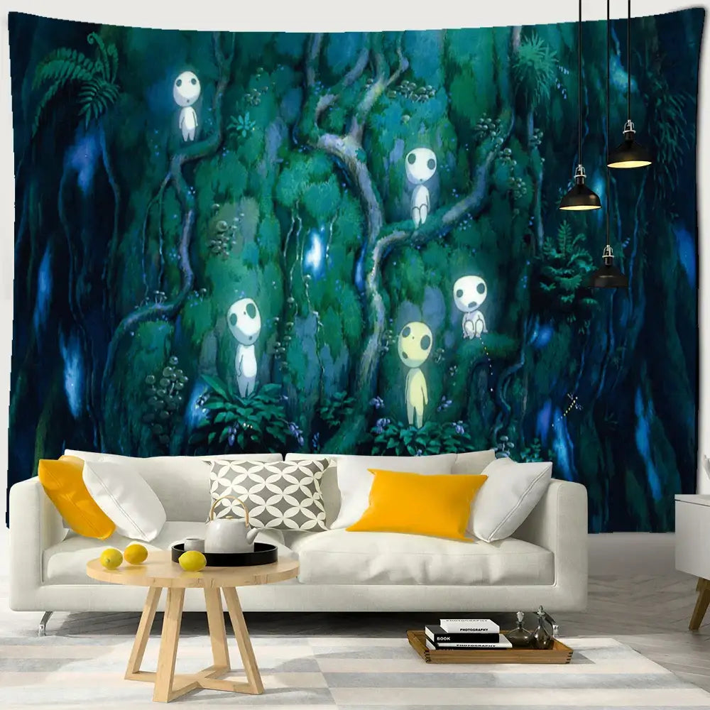 Psychedelic gold peacock cute skeleton tapestry bedroom wall hanging