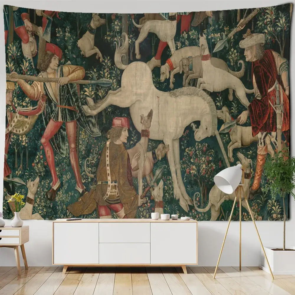 Psychedelic gold peacock cute skeleton tapestry bedroom wall hanging