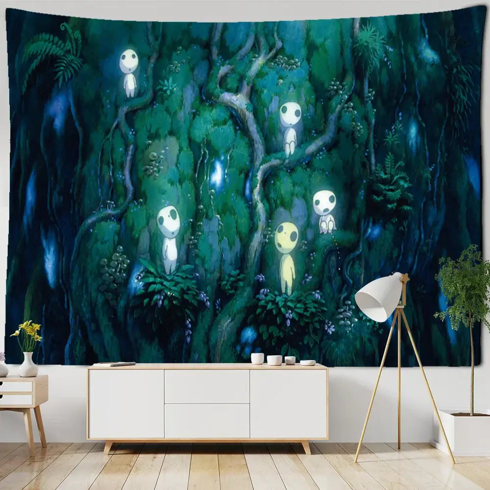 Psychedelic gold peacock cute skeleton tapestry bedroom wall hanging