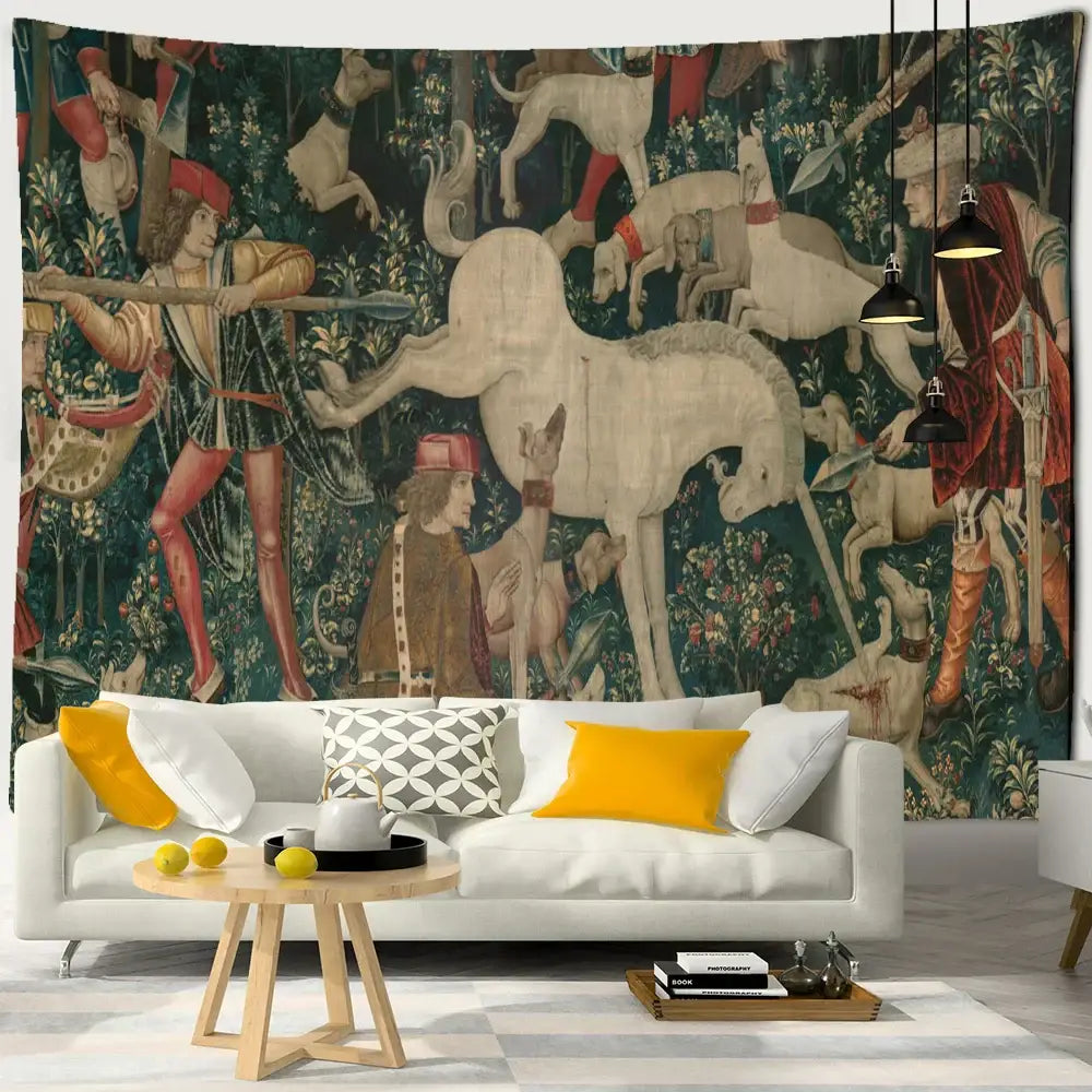 Psychedelic gold peacock cute skeleton tapestry bedroom wall hanging