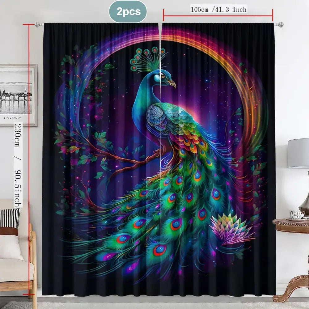 Psychedelic good luck peacock blackout curtains bedroom decor
