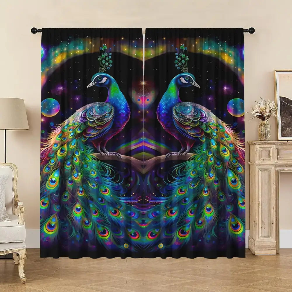 Psychedelic good luck peacock blackout curtains bedroom decor