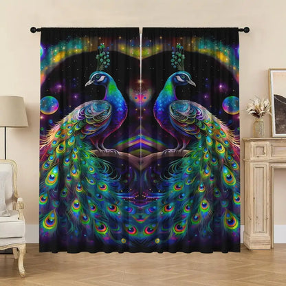 Psychedelic good luck peacock blackout curtains bedroom decor