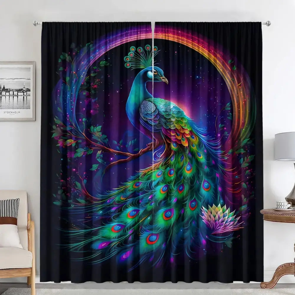 Psychedelic good luck peacock blackout curtains bedroom decor