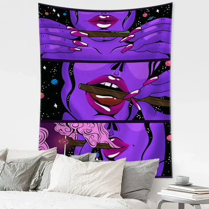 Psychedelic green star girl tapestry bedroom wall decor