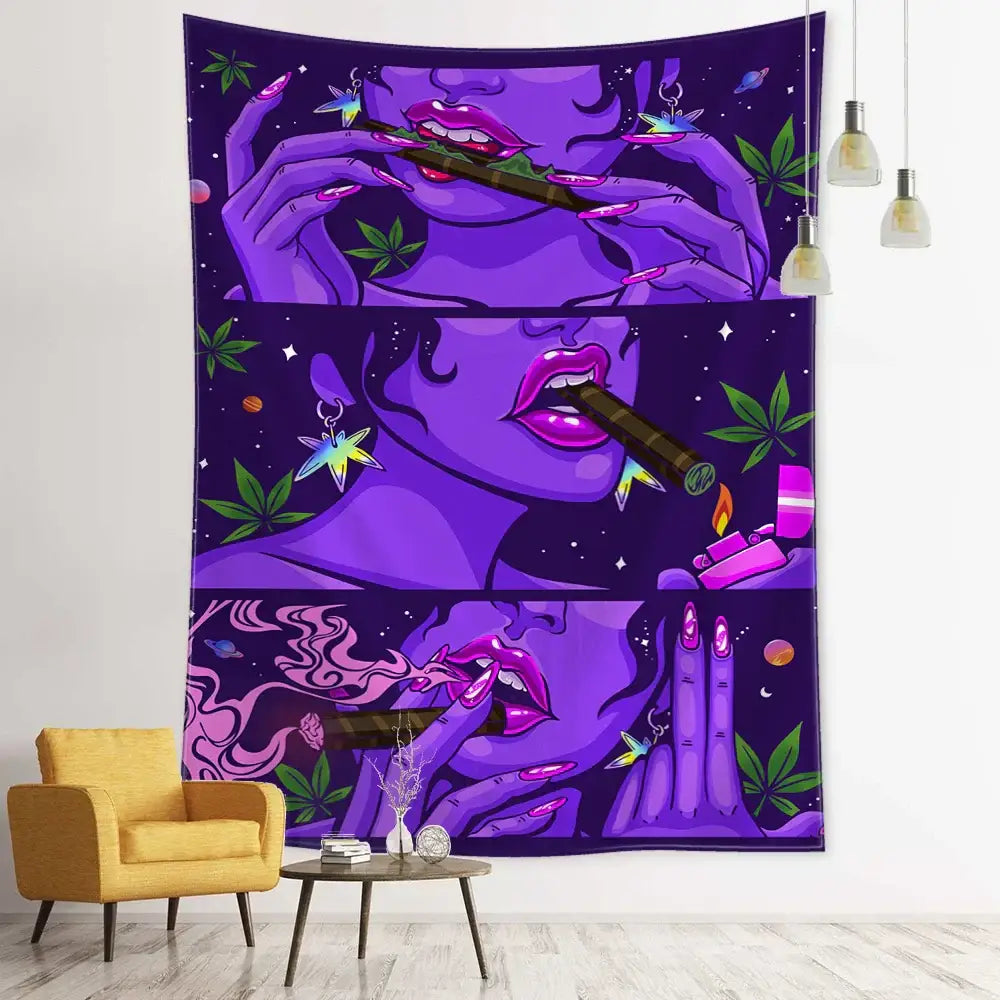 Psychedelic green star girl tapestry bedroom wall decor