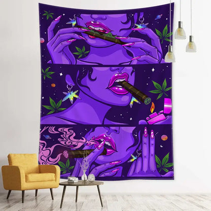 Psychedelic green star girl tapestry bedroom wall decor
