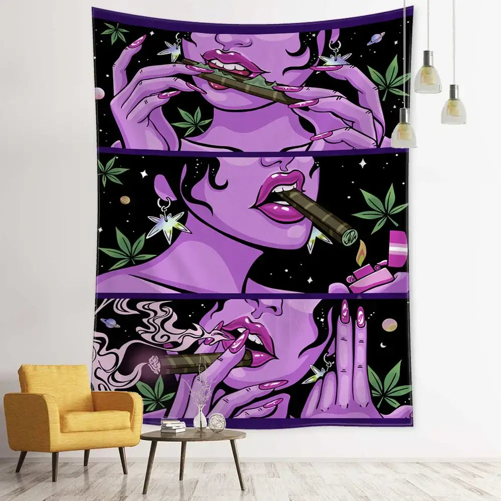 Psychedelic green star girl tapestry bedroom wall decor