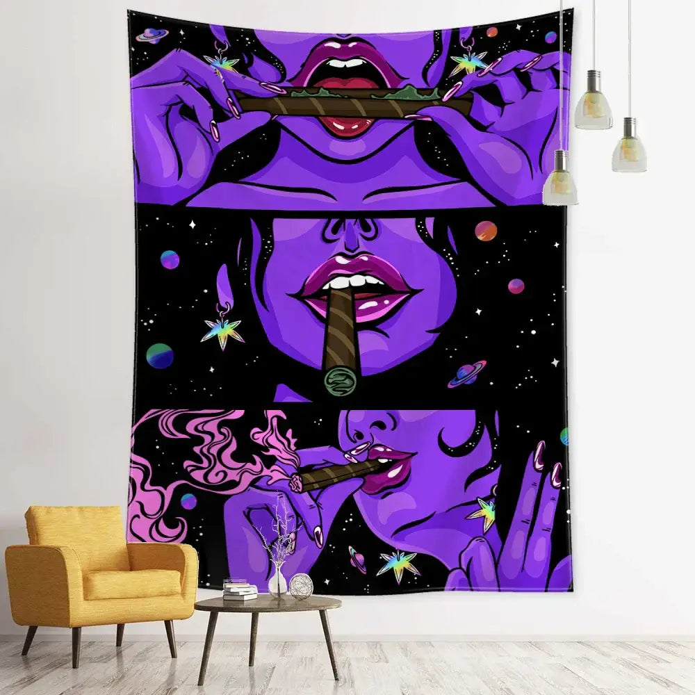 Psychedelic green star girl tapestry bedroom wall decor