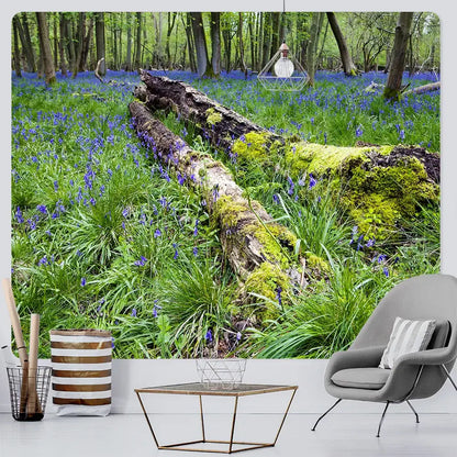 Psychedelic moss green forest view tapestry bedroom wall decor