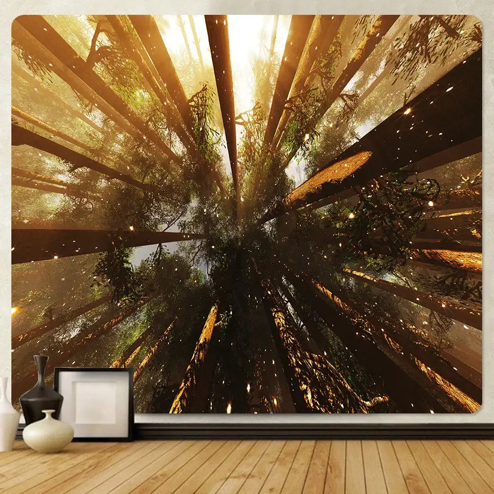 Psychedelic moss green forest view tapestry bedroom wall decor