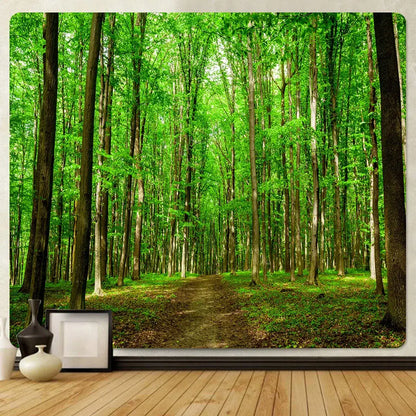 Psychedelic moss green forest view tapestry bedroom wall decor