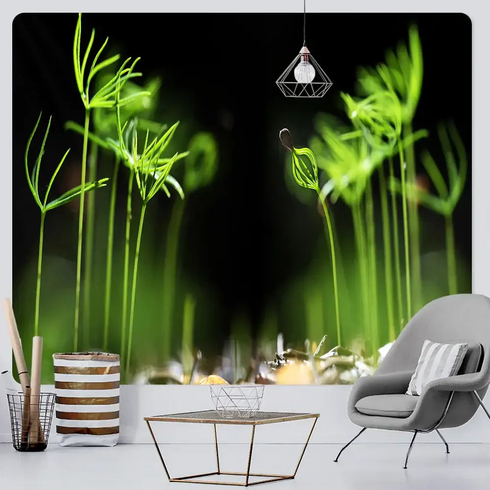 Psychedelic moss green forest view tapestry bedroom wall decor