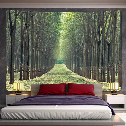 Psychedelic moss green forest view tapestry bedroom wall decor