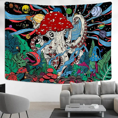 Psychedelic octopus abstract mushroom tapestry wall hanging bedroom decor