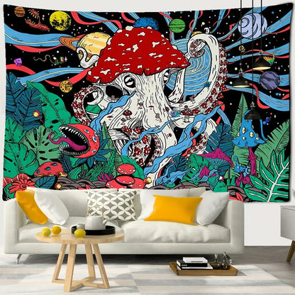 Psychedelic octopus abstract mushroom tapestry wall hanging bedroom decor