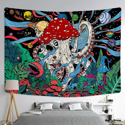 Psychedelic octopus abstract mushroom tapestry wall hanging bedroom decor