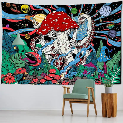 Psychedelic octopus abstract mushroom tapestry wall hanging bedroom decor