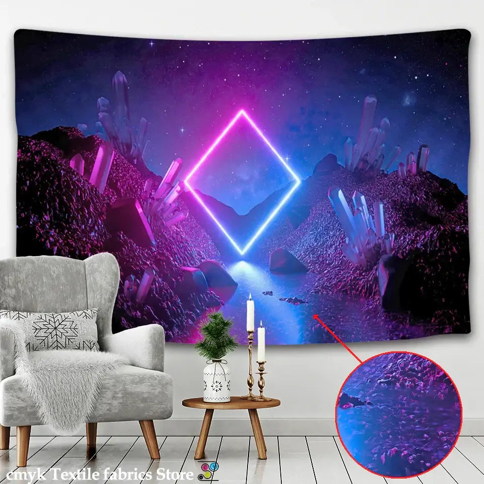 Psychedelic purple and blue galaxy tapestry bedroom wall hanging