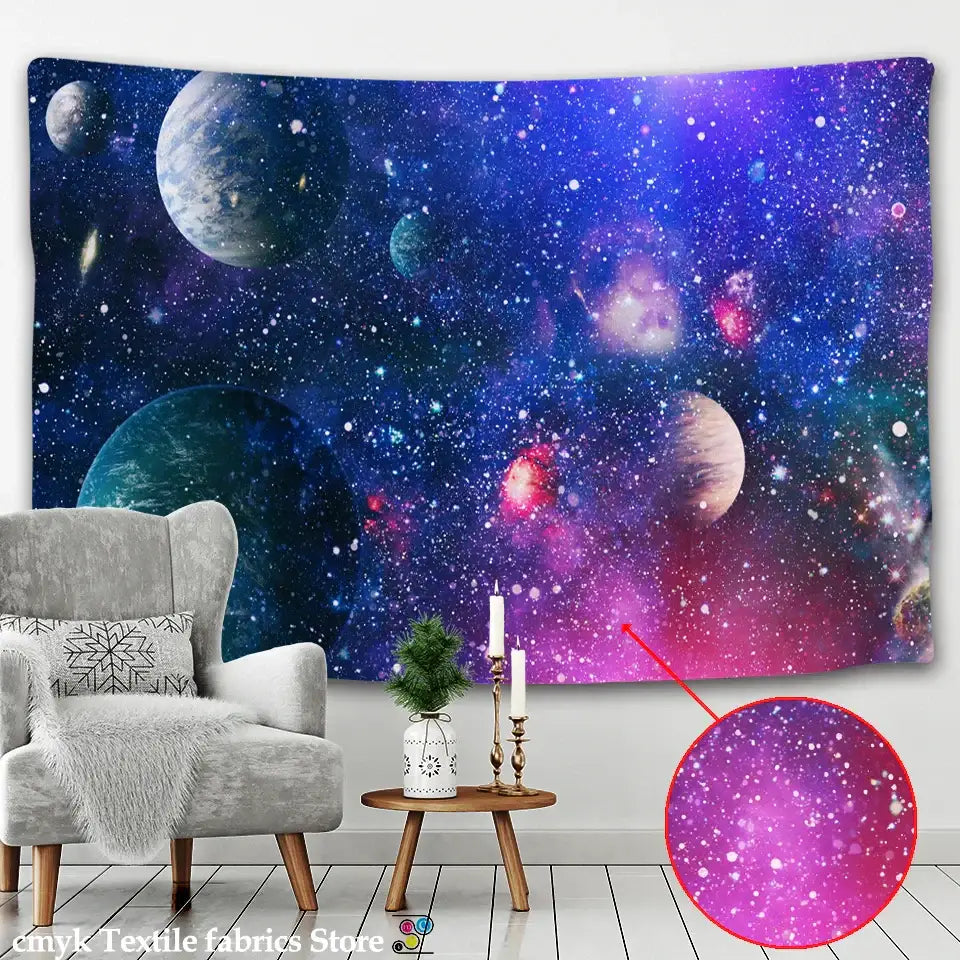 Psychedelic purple and blue galaxy tapestry bedroom wall hanging