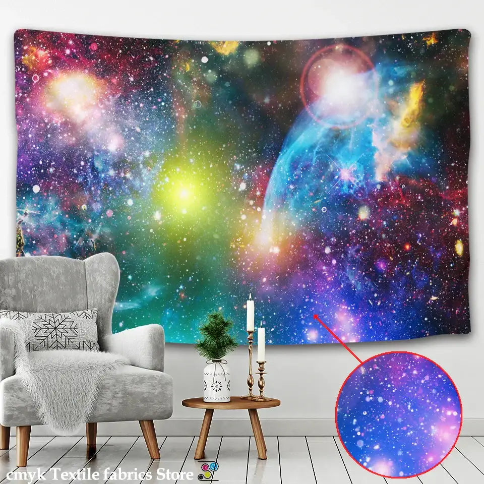 Psychedelic purple and blue galaxy tapestry bedroom wall hanging
