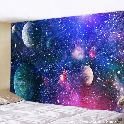 Psychedelic purple and blue galaxy tapestry bedroom wall hanging
