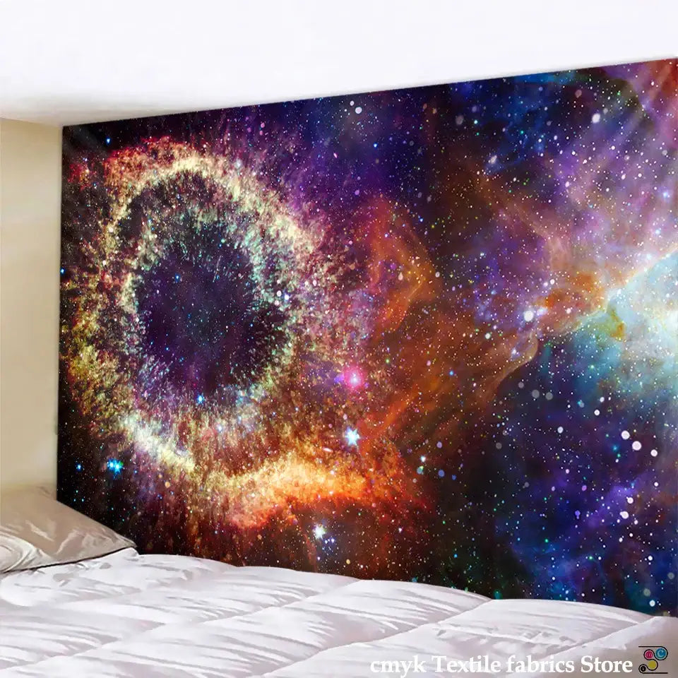Psychedelic purple and blue galaxy tapestry bedroom wall hanging