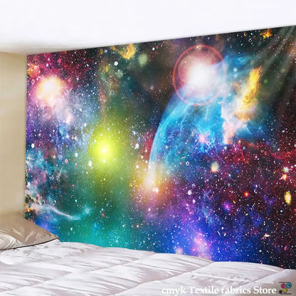 Psychedelic purple and blue galaxy tapestry bedroom wall hanging
