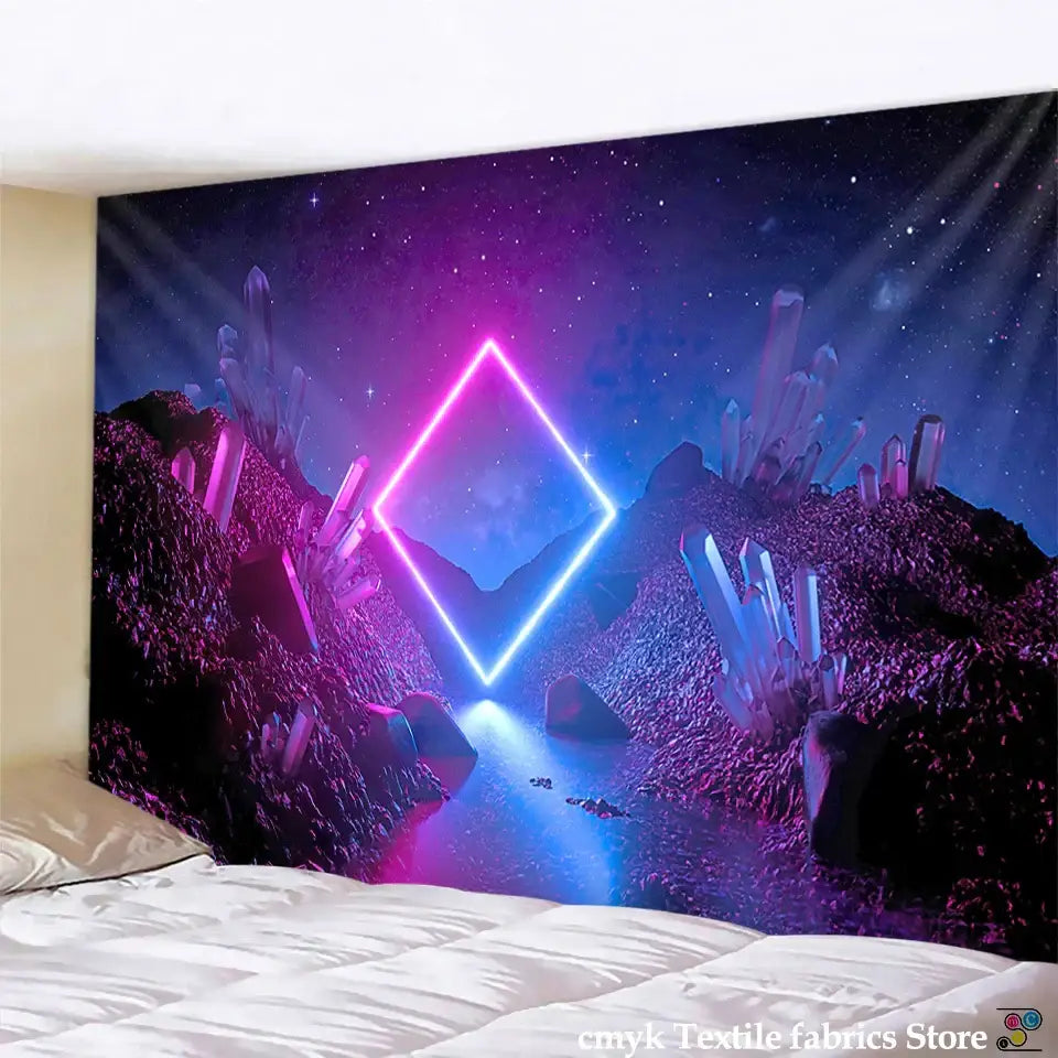 Psychedelic purple and blue galaxy tapestry bedroom wall hanging