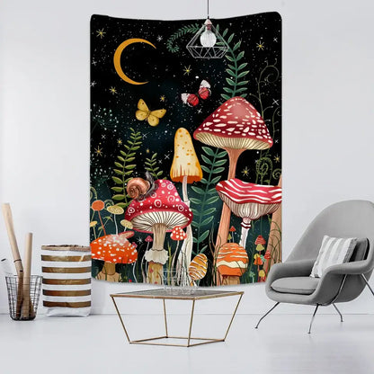 Psychedelic rainbow cartoon planet mushroom tapestry bedroom wall art