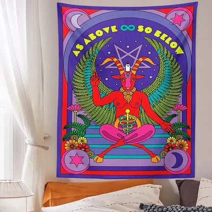 Psychedelic red baphomet tarot witchcraft tapestry wall bedroom decor